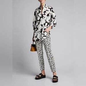 NWT AKRIS PUNTO Franca Magnolia-Print Cotton Ankle Pants